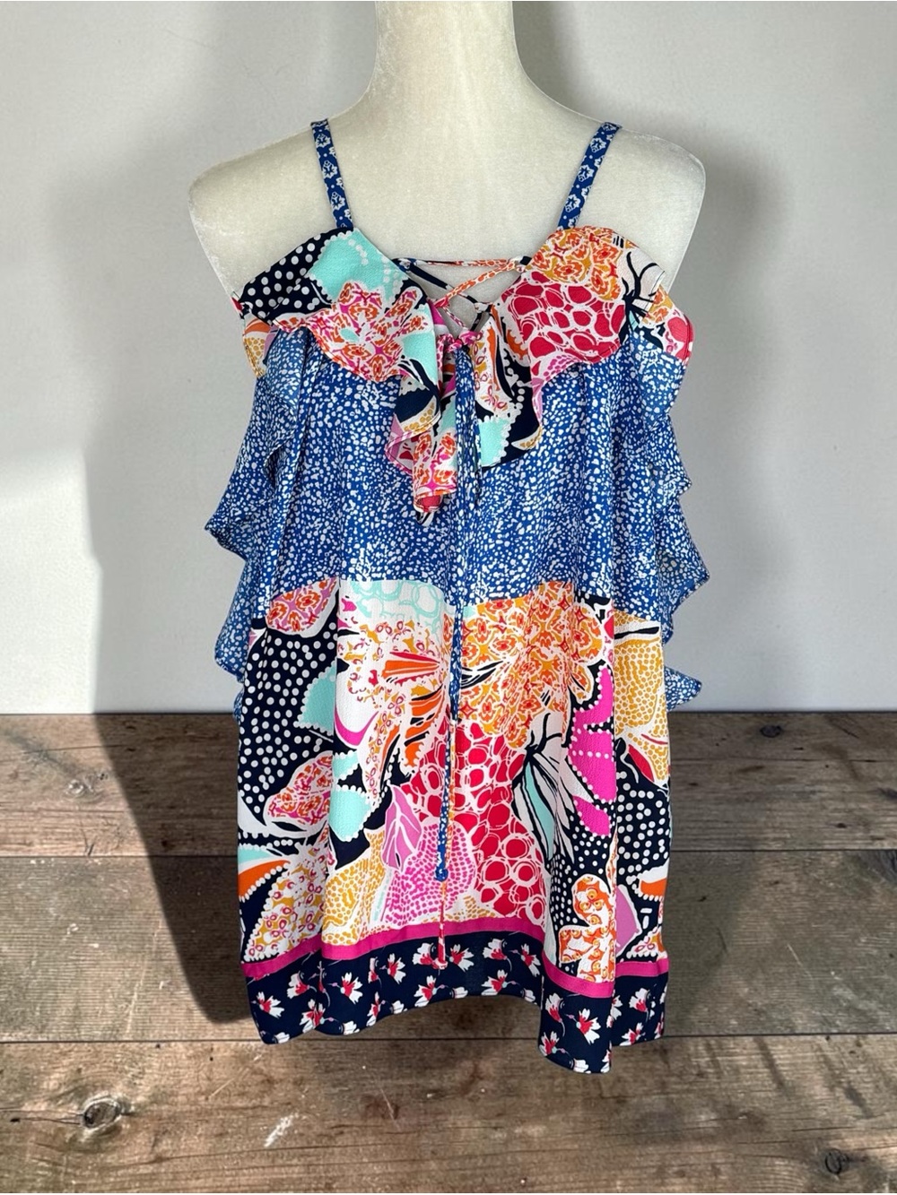 NY Collection Multi-Color Printed Ruffle Tank Top